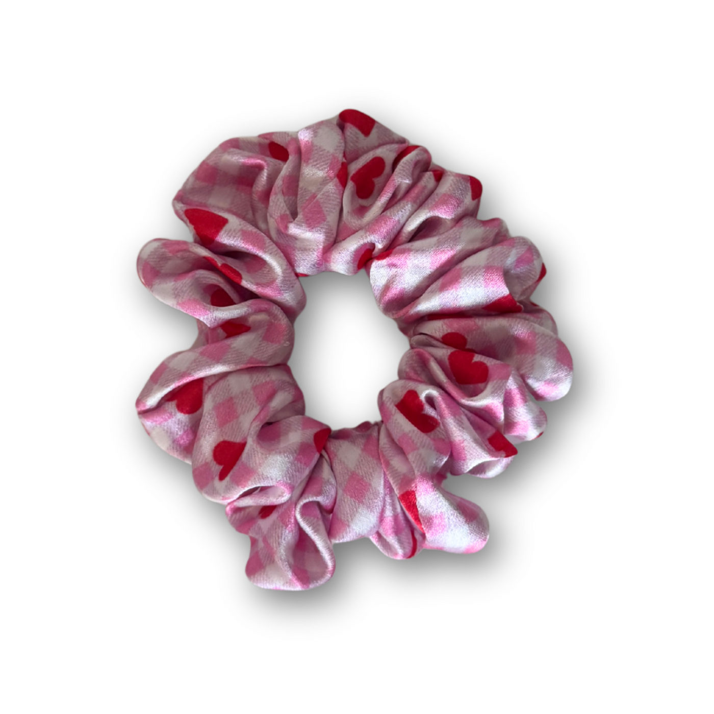 Gingham love hearts scrunchie MINI