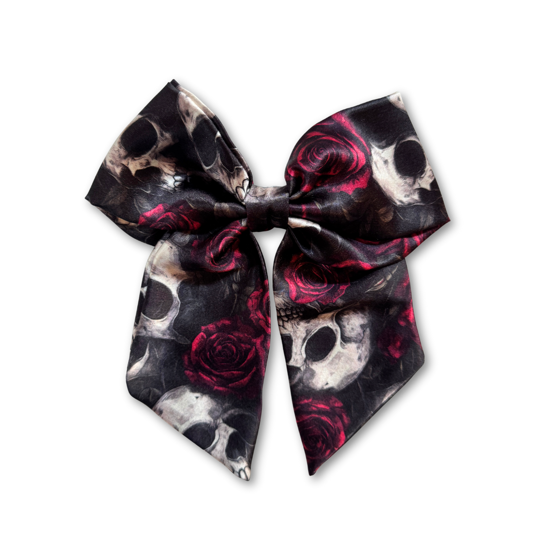 Skulls & Roses Short Tail Hair Bow