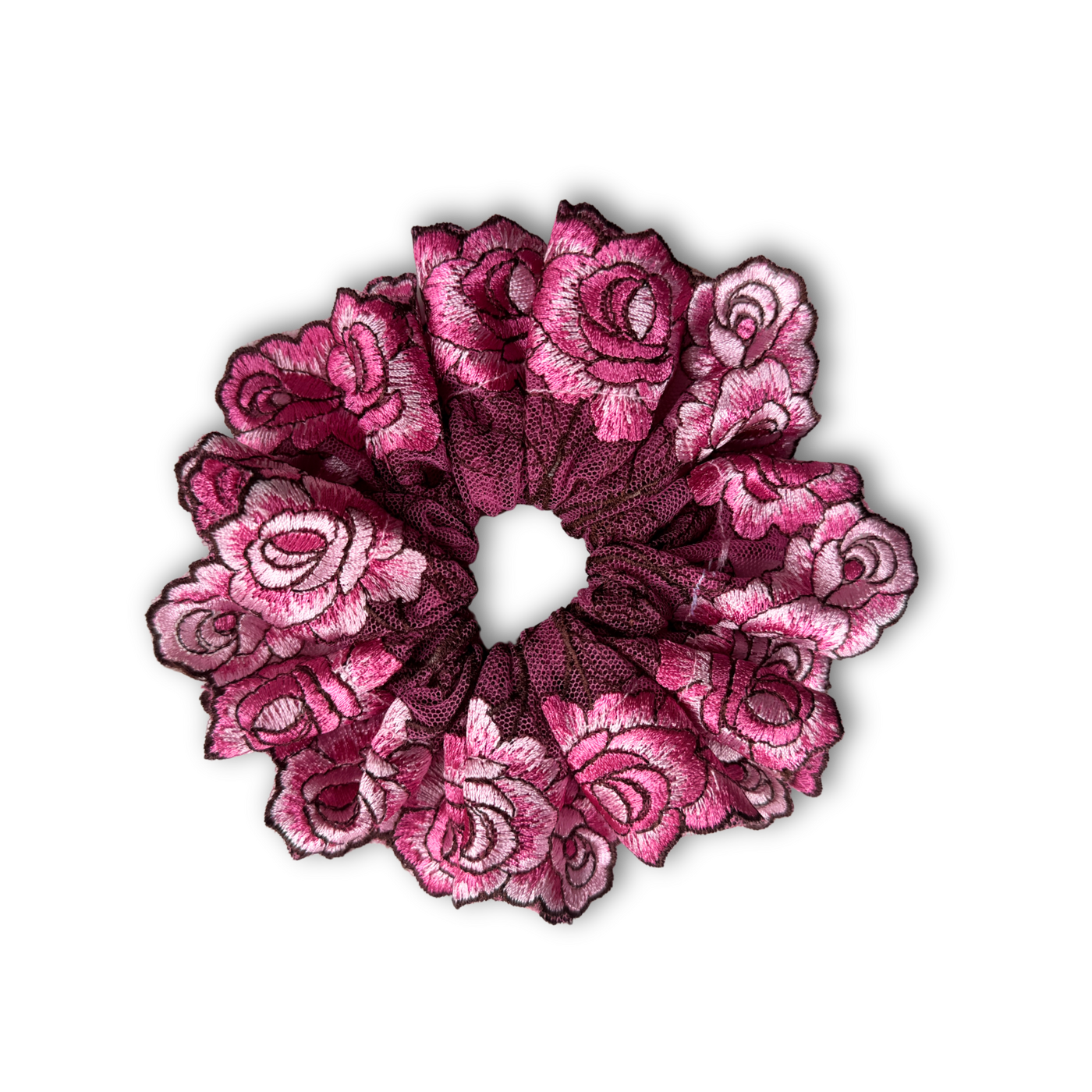 Pink floral lace scrunchie