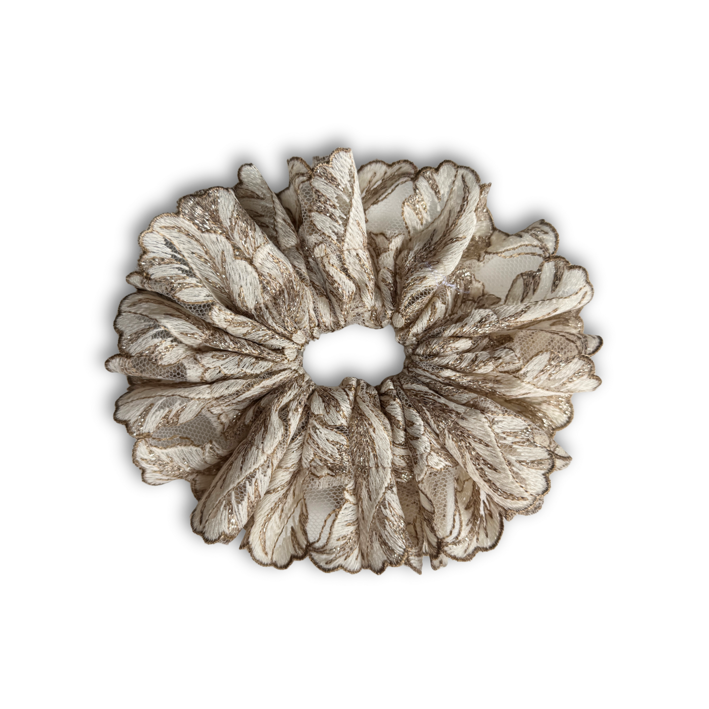 Cream and gold lace scrunchie