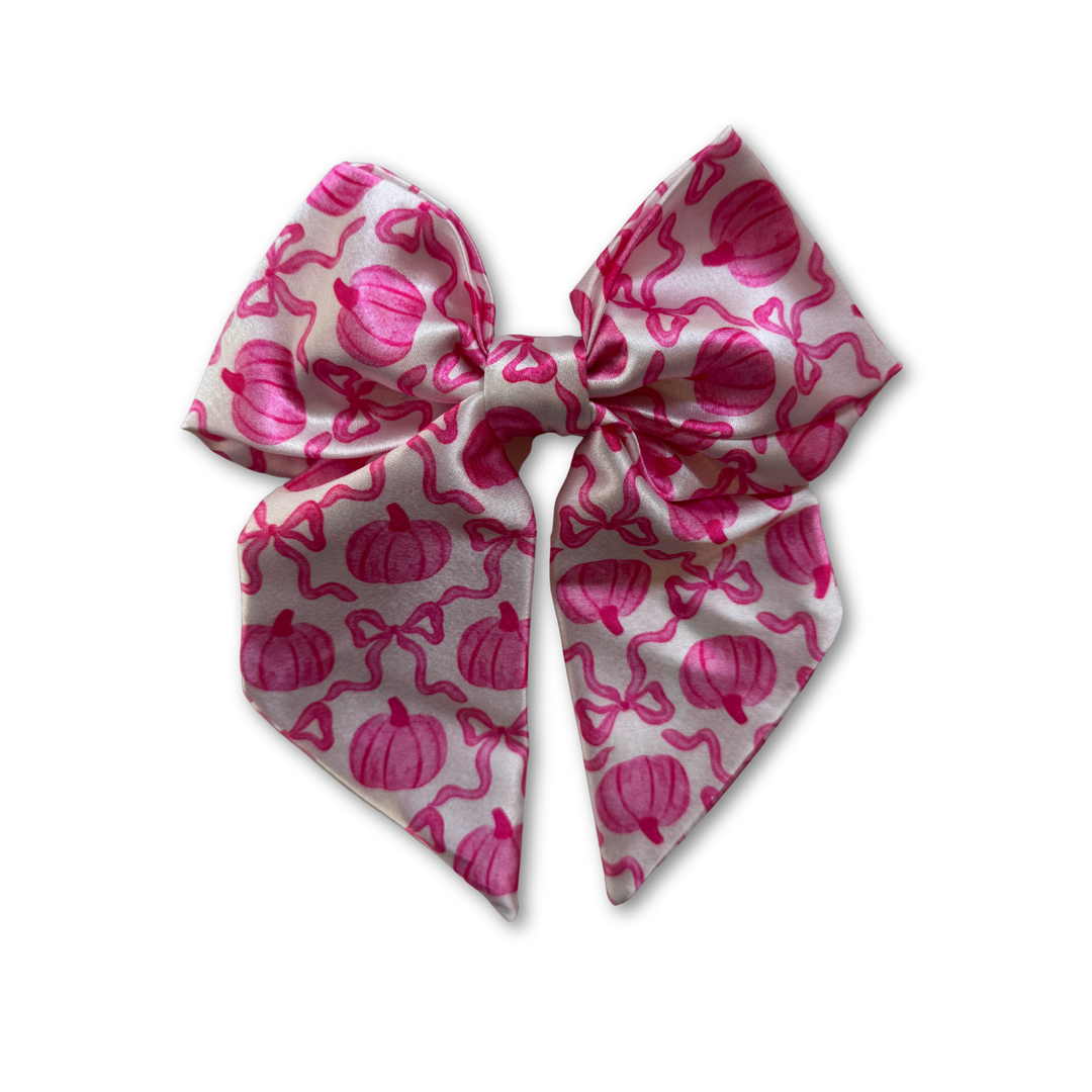 Pink Pumpkins Short Tail Hair Bow