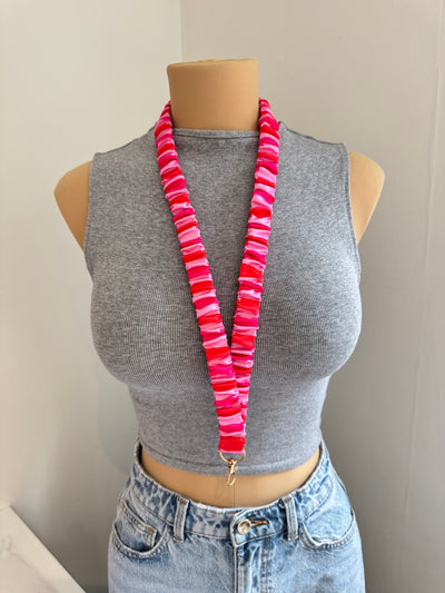NEW - Fuchsia and Orange Stripe Scrunchie Lanyard