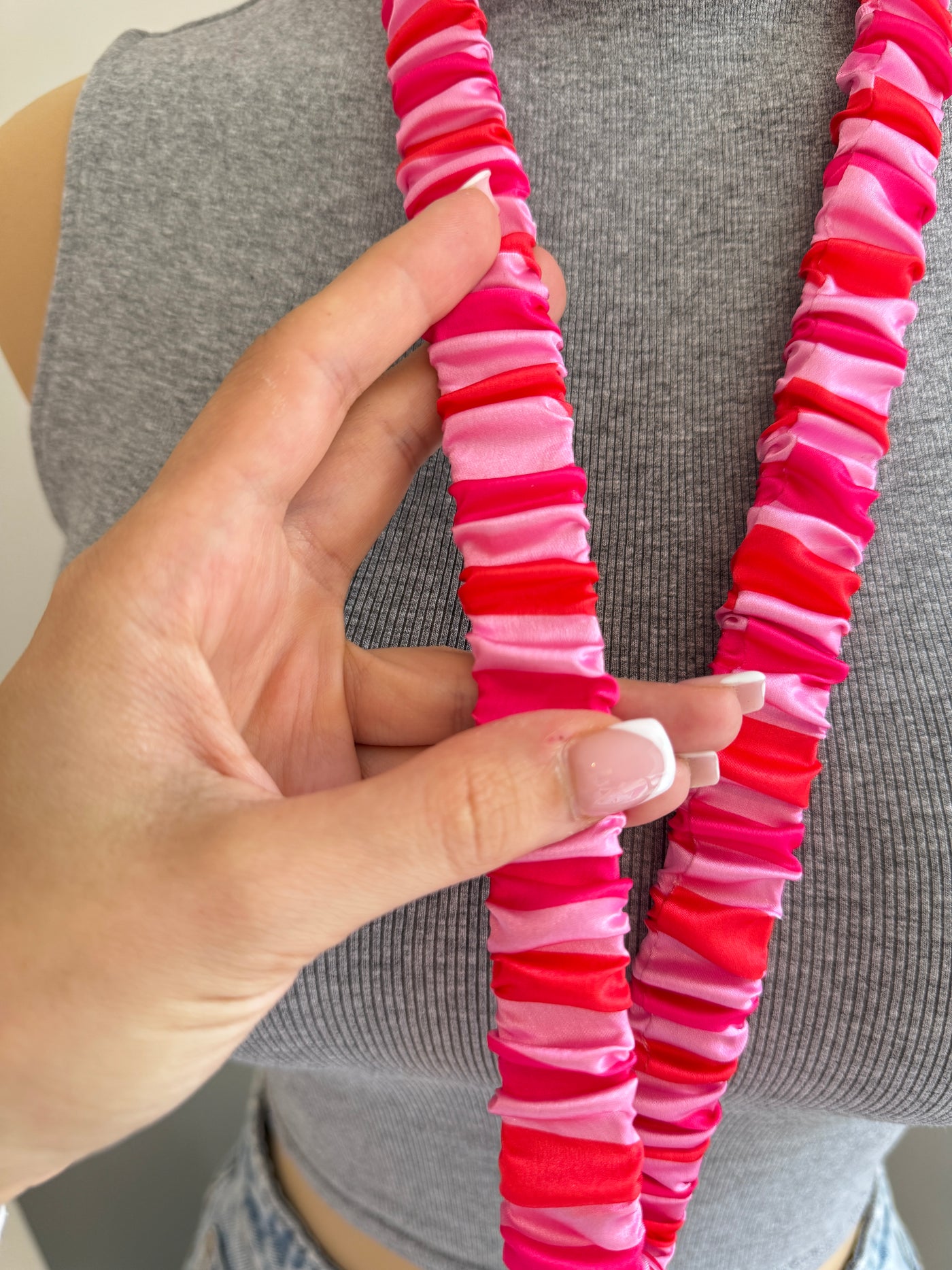 NEW - Fuchsia and Orange Stripe Scrunchie Lanyard