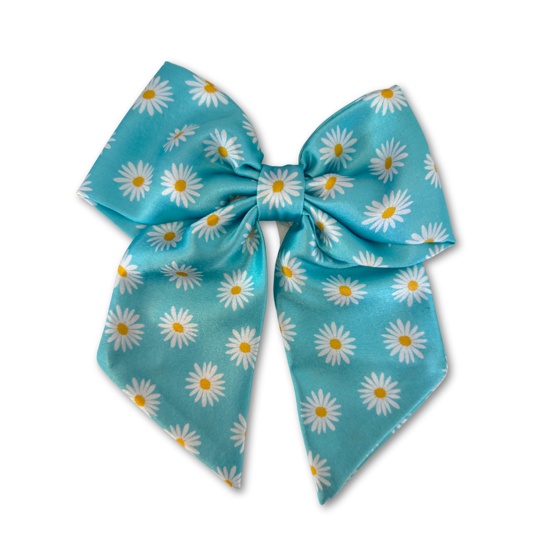 Aqua Daisy Short Tail Hair Bow