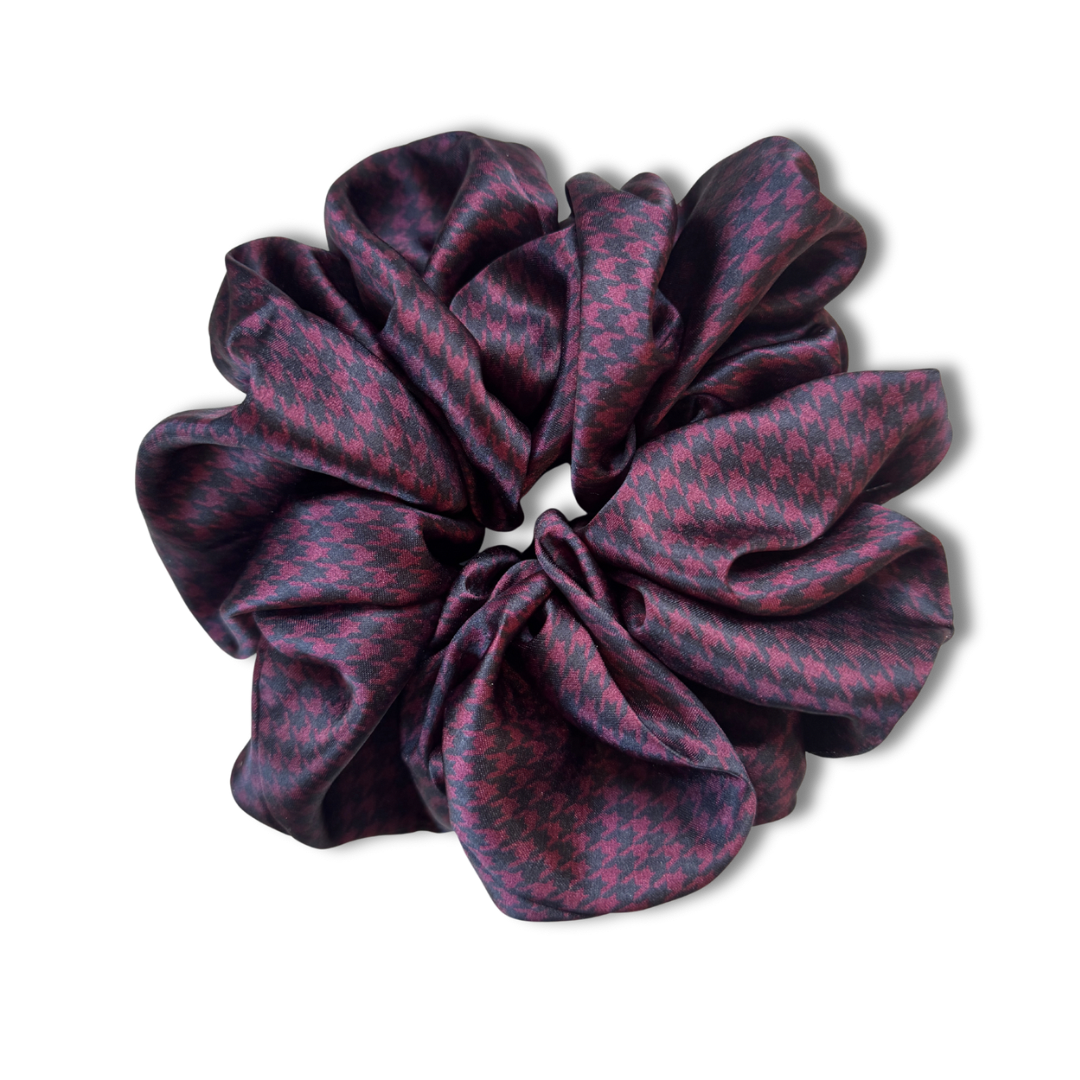 Wine Houndstooth Scrunchie