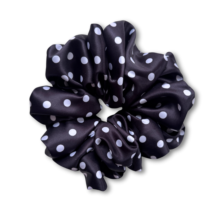 White on black polka dot Scrunchie