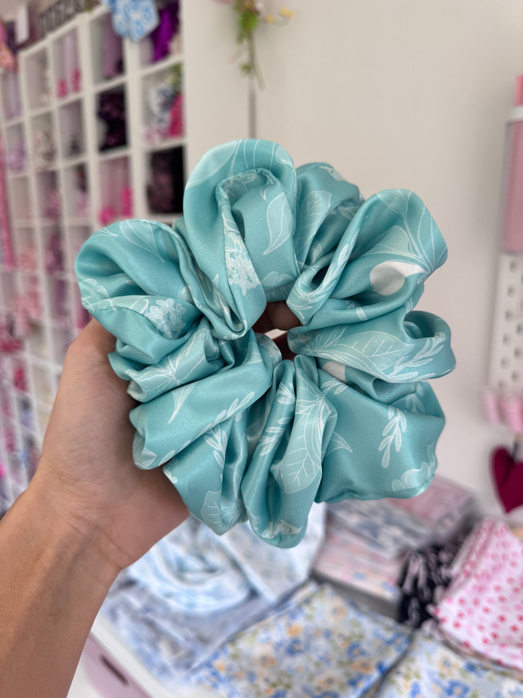 Aqua Leaf Scrunchie