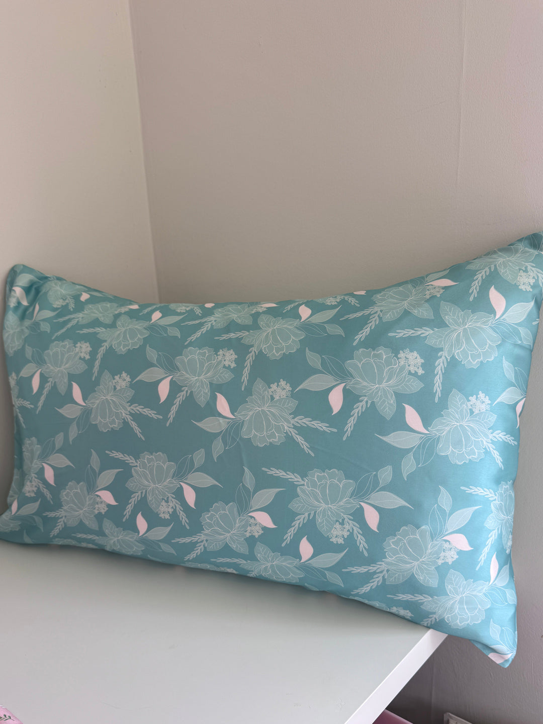 Aqua Leaf Satin Pillowcase
